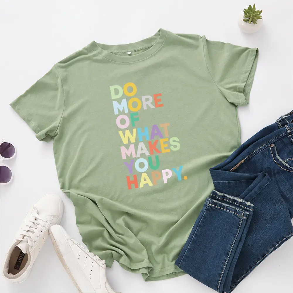 Women Blue Letter Print T-Shirt Loose Round Neck - Image 11