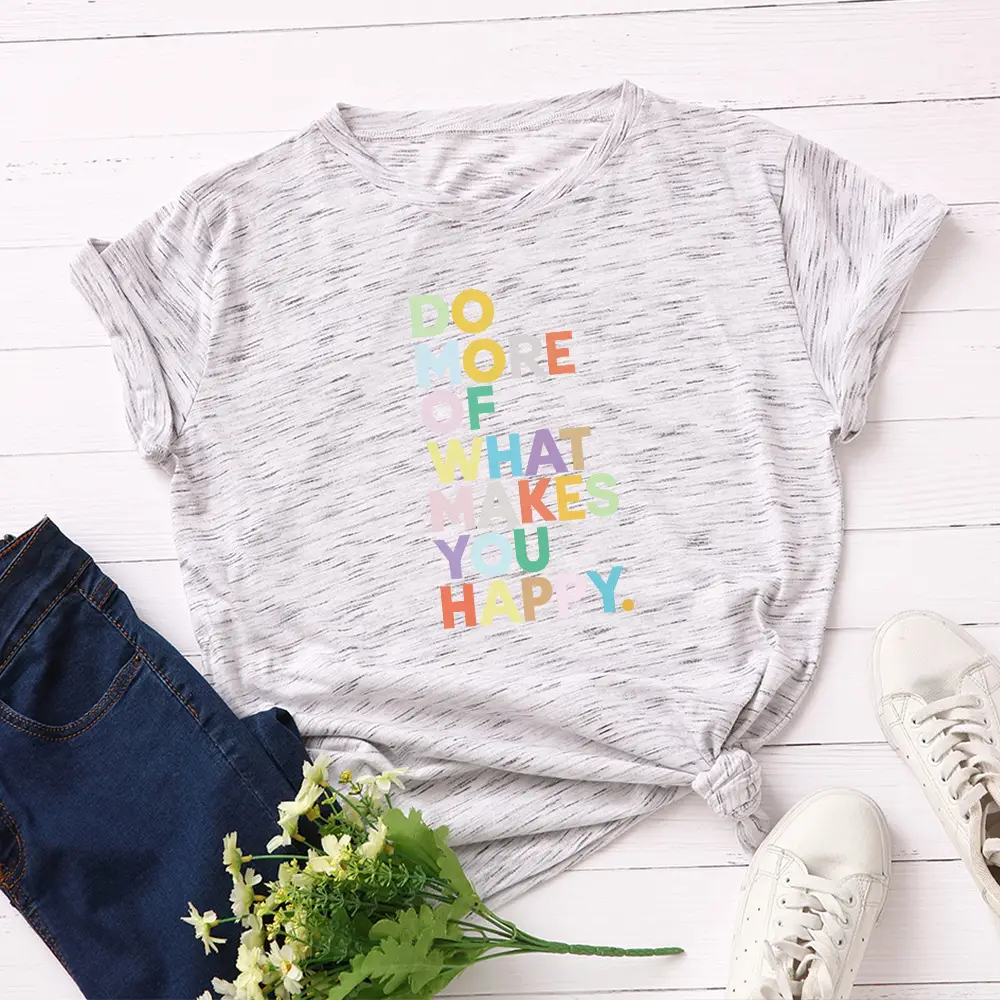 Women Blue Letter Print T-Shirt Loose Round Neck - Image 13