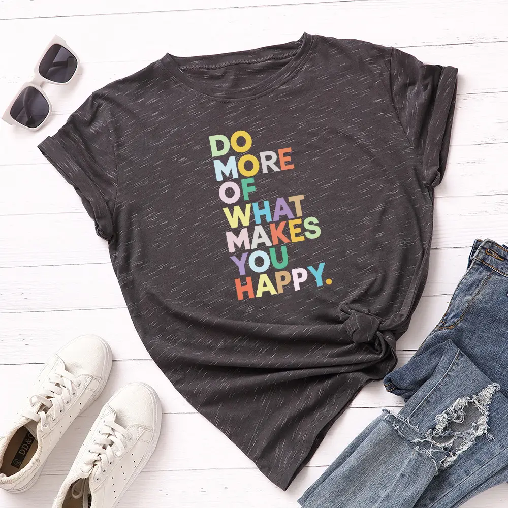 Women Blue Letter Print T-Shirt Loose Round Neck - Image 14