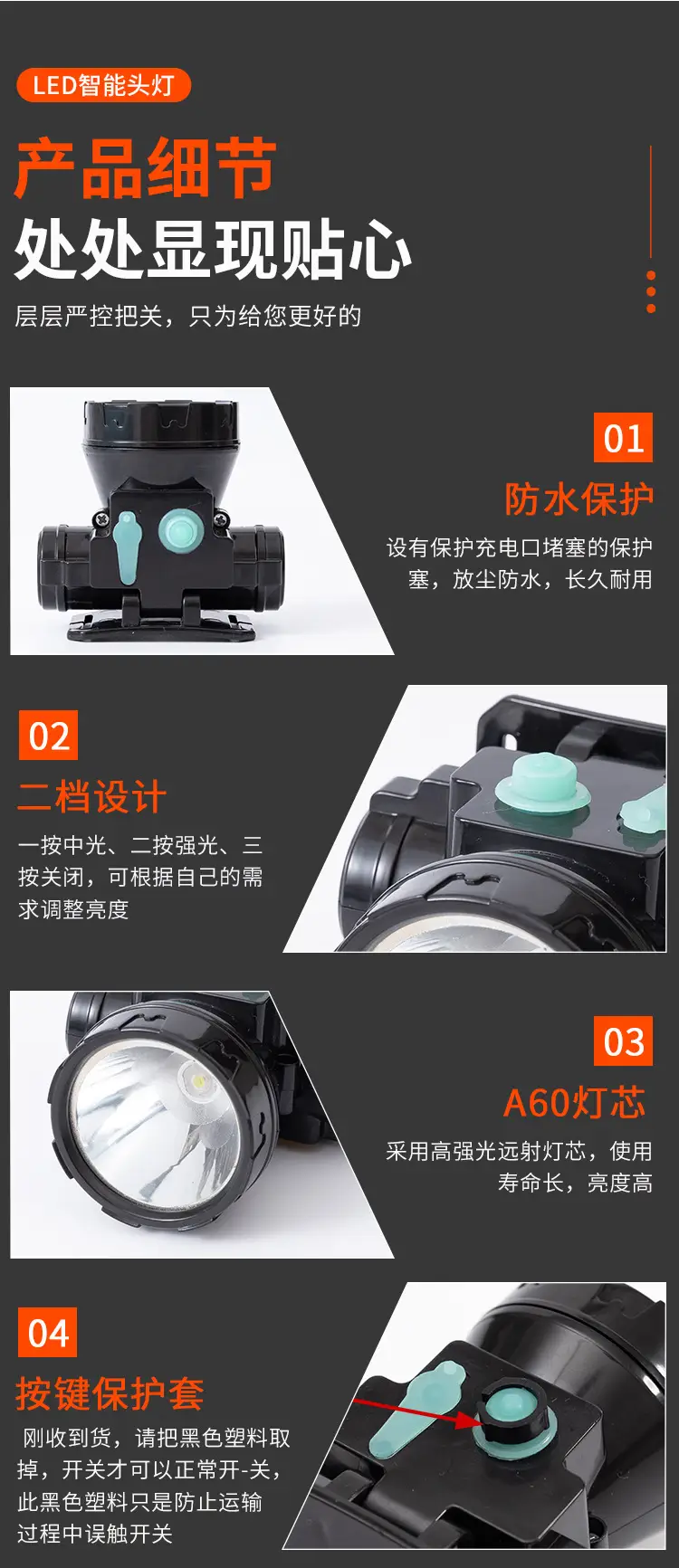 Rechargeable LED Headlamp Long Range Outdoor Use — feature 10
