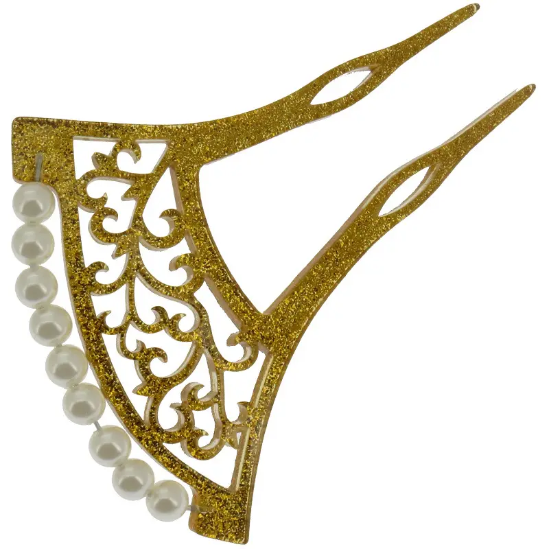 Ancient Hollow Bridal Hairpin with Pearl Beads Black - Image 7