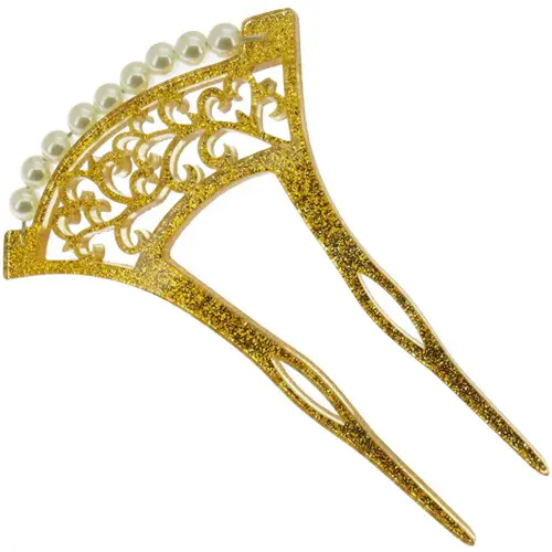 Ancient Hollow Bridal Hairpin with Pearl Beads Black - Image 3