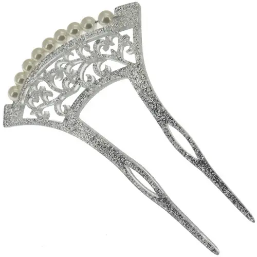 Ancient Hollow Bridal Hairpin with Pearl Beads Black - Image 4