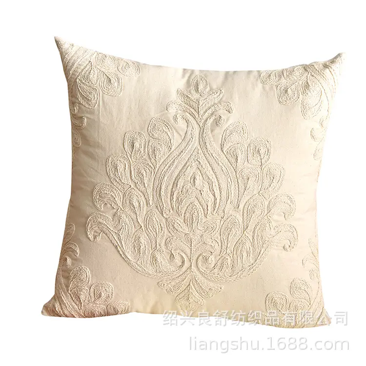 Cotton Hemp Embroidered Pillow Cover Cream - Image 7