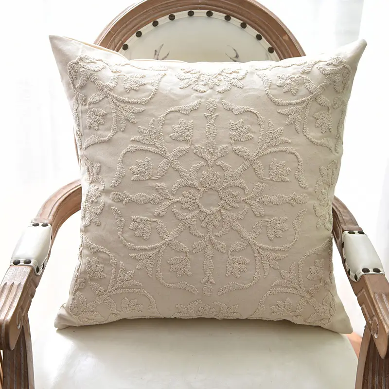 Cotton Hemp Embroidered Pillow Cover Cream - Image 5