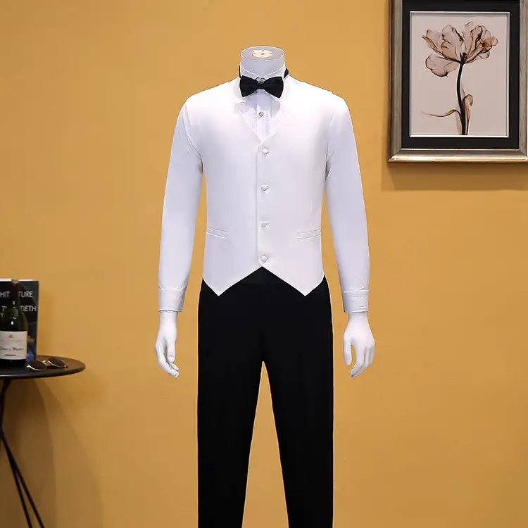 Men's White V-Neck Vest Suit with Bow Tie - Image 3
