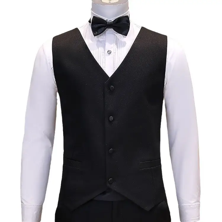 Men's White V-Neck Vest Suit with Bow Tie - Image 5