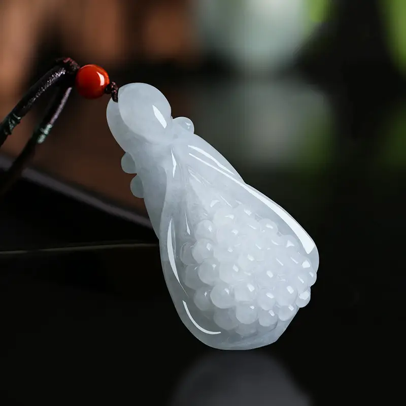 Ice Jade Pendant with Red Opal Charm
