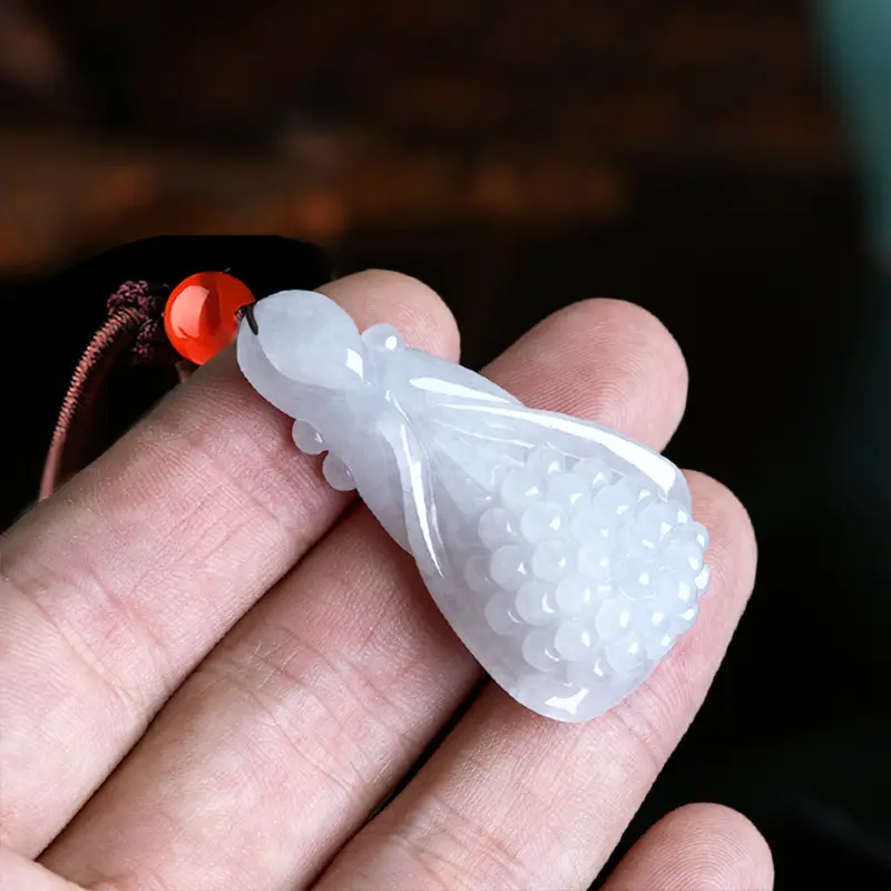 Ice Jade Pendant with Red Opal Charm