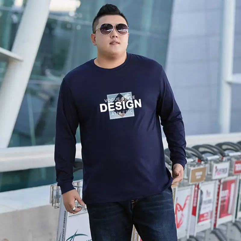 Men Cotton Long Sleeve T-Shirt Navy Blue Design Print - Image 6
