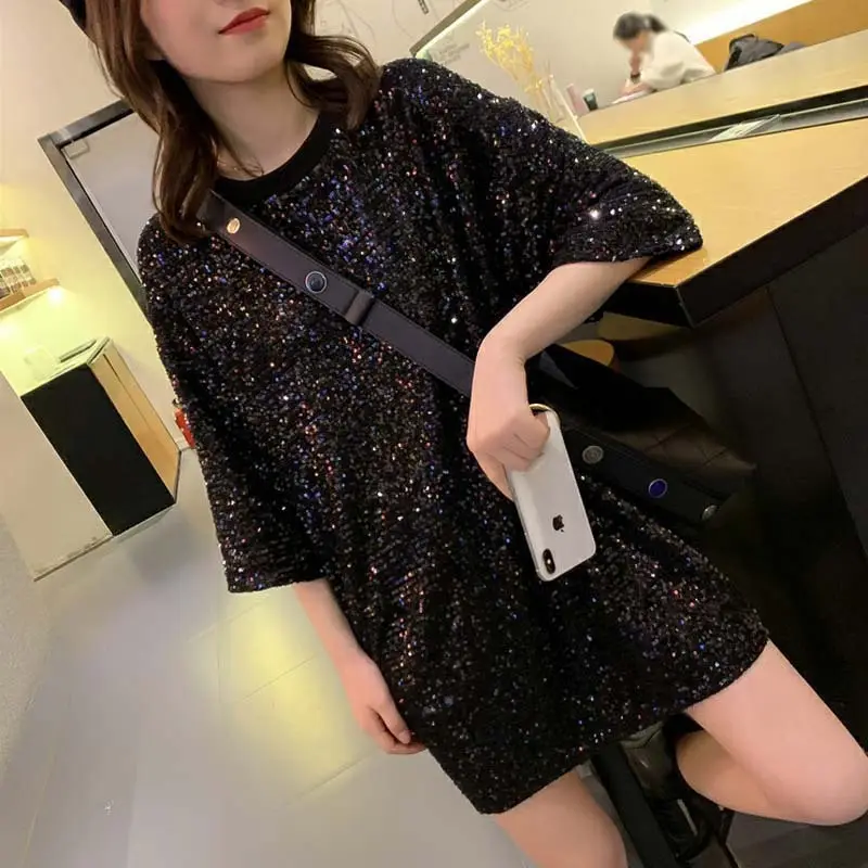 2024 Sequined Bling T-Shirt Women Loose Fit Casual - Image 6