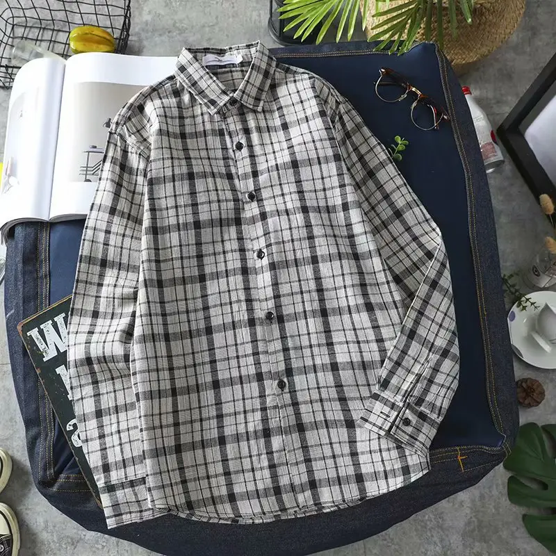 Men's Long Sleeve Plaid Shirt Korean Casual Wear - Image 2