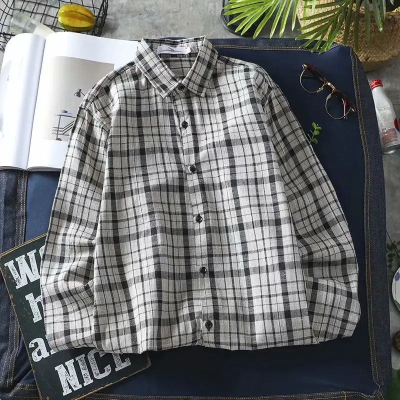 Men's Long Sleeve Plaid Shirt Korean Casual Wear - Image 3