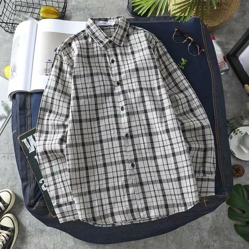 Men's Long Sleeve Plaid Shirt Korean Casual Wear - Image 5