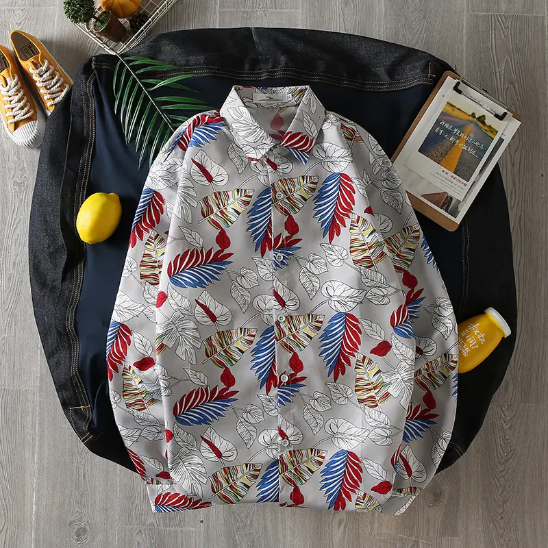 Men's Korean Style Floral Backpack with Long Sleeve Shirt - Image 2