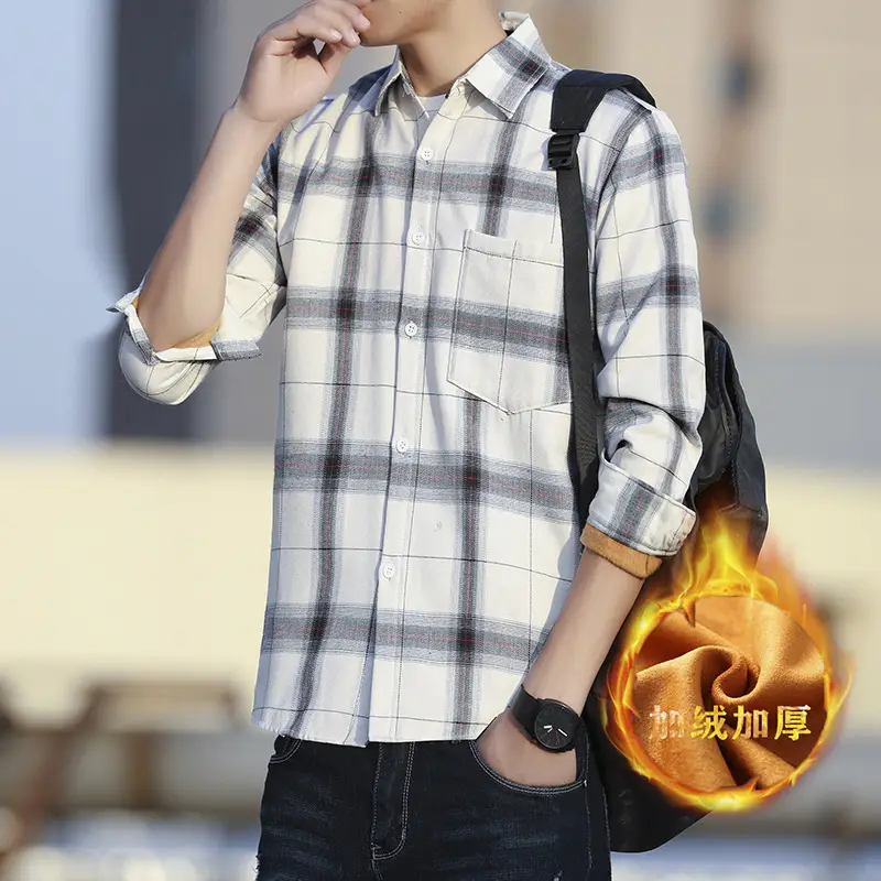 Men's Winter Plaid Fleece Shirt Long Sleeve Thickened
