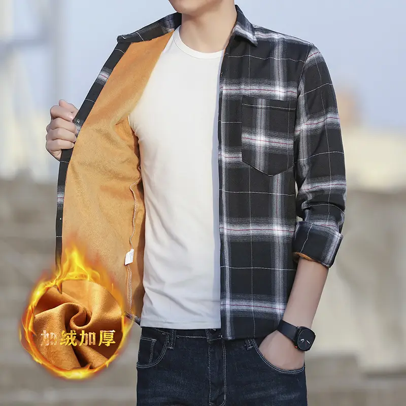 Men's Winter Plaid Fleece Shirt Long Sleeve Thickened