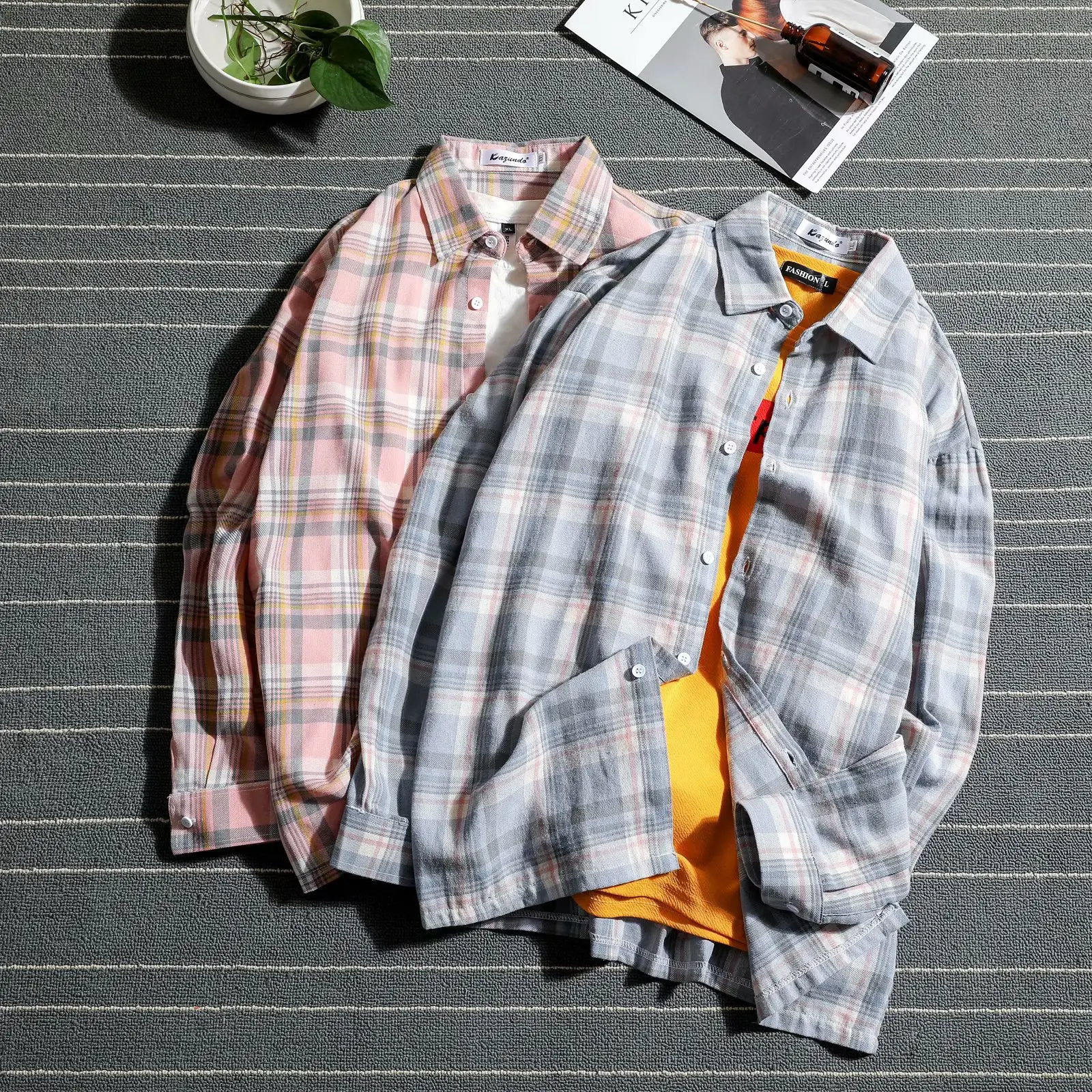 Men Plaid Long Sleeve Shirt Harajuku Style - Image 3