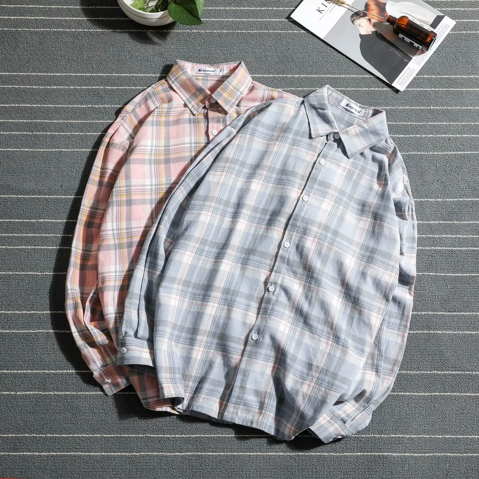 Men Plaid Long Sleeve Shirt Harajuku Style - Image 4