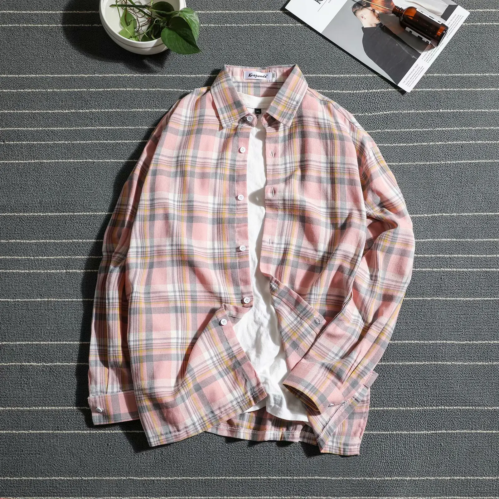 Men Plaid Long Sleeve Shirt Harajuku Style - Image 5