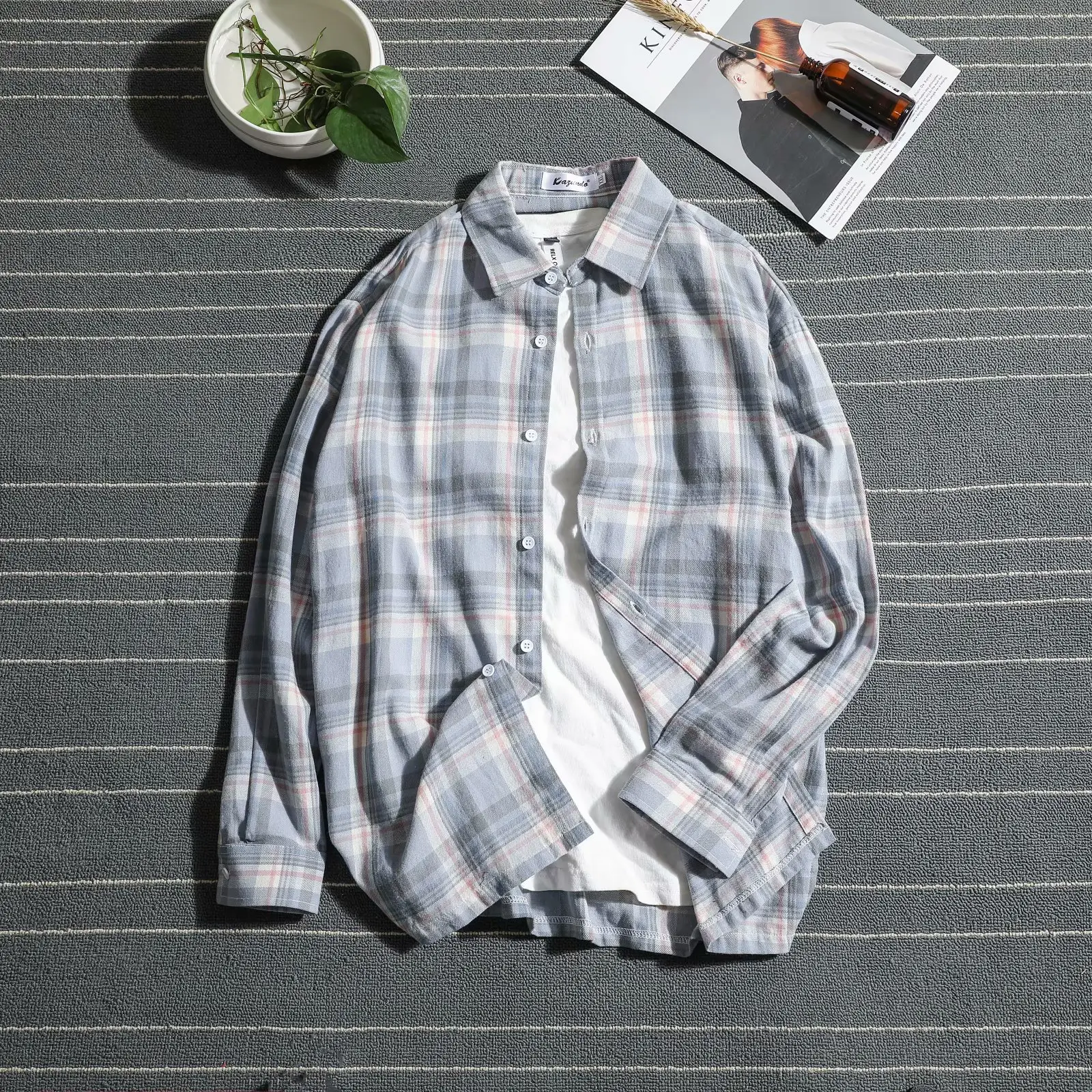 Men Plaid Long Sleeve Shirt Harajuku Style - Image 2