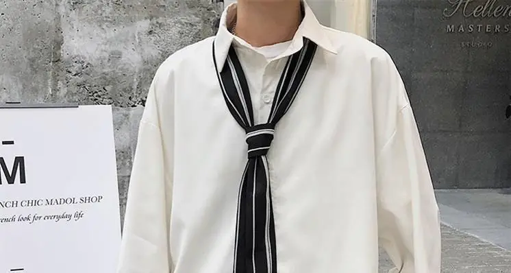 Men's Grey Korean Style Long Sleeve Shirt with Tie — feature 1