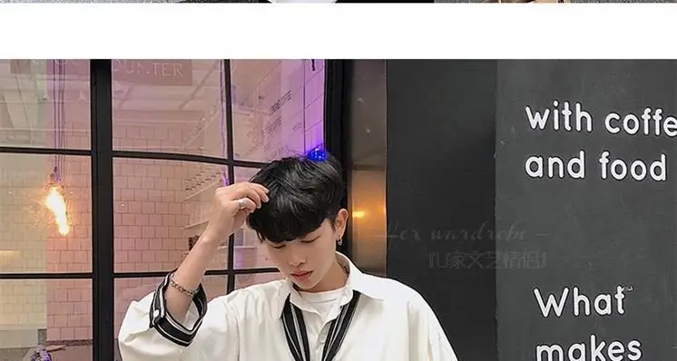 Men's Grey Korean Style Long Sleeve Shirt with Tie — feature 13