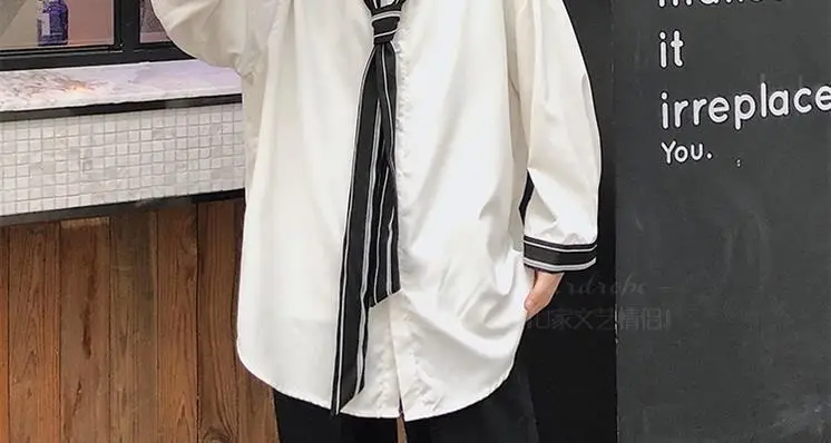 Men's Grey Korean Style Long Sleeve Shirt with Tie — feature 14