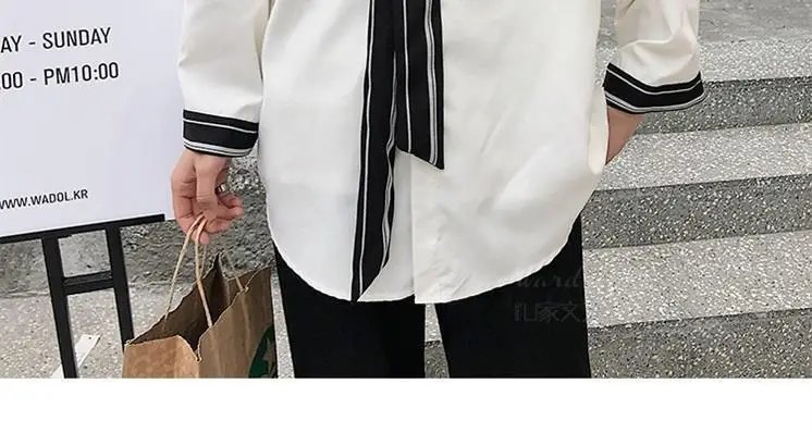 Men's Grey Korean Style Long Sleeve Shirt with Tie — feature 2