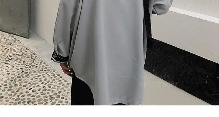 Men's Grey Korean Style Long Sleeve Shirt with Tie — feature 22