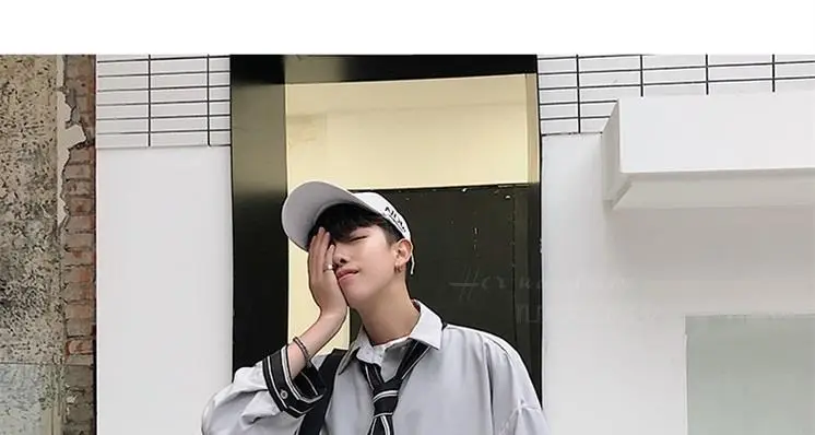 Men's Grey Korean Style Long Sleeve Shirt with Tie — feature 25