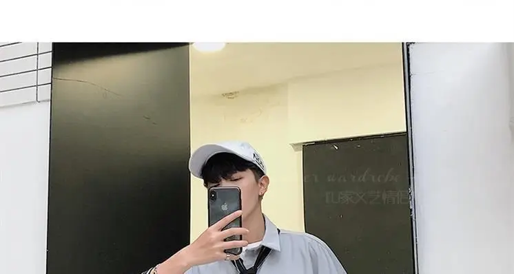 Men's Grey Korean Style Long Sleeve Shirt with Tie — feature 27
