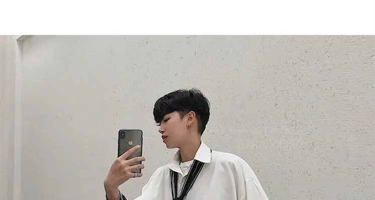 Men's Grey Korean Style Long Sleeve Shirt with Tie — feature 5