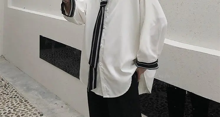 Men's Grey Korean Style Long Sleeve Shirt with Tie — feature 6