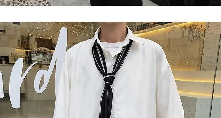 Men's Grey Korean Style Long Sleeve Shirt with Tie — feature 7