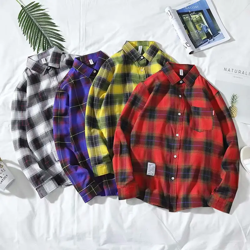 Men's Plaid Long Sleeve Shirt Korean Style - Image 5