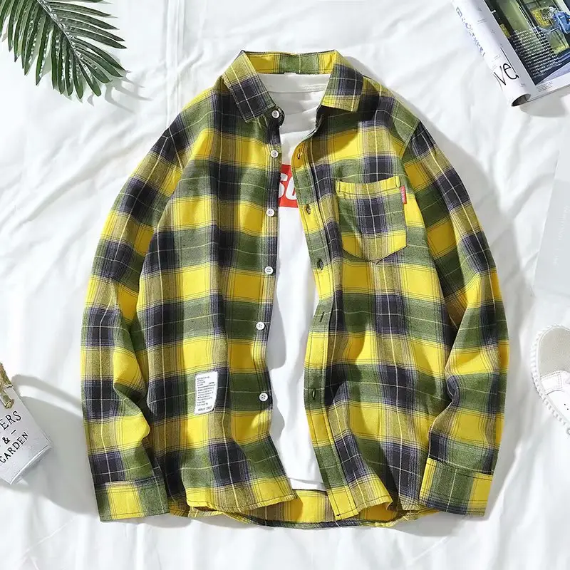 Men's Plaid Long Sleeve Shirt Korean Style - Image 7