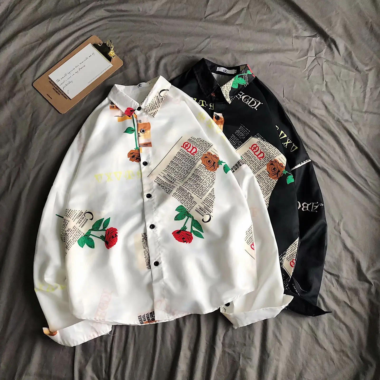 Men's Black Printed Long Sleeve Shirt 2020 Summer