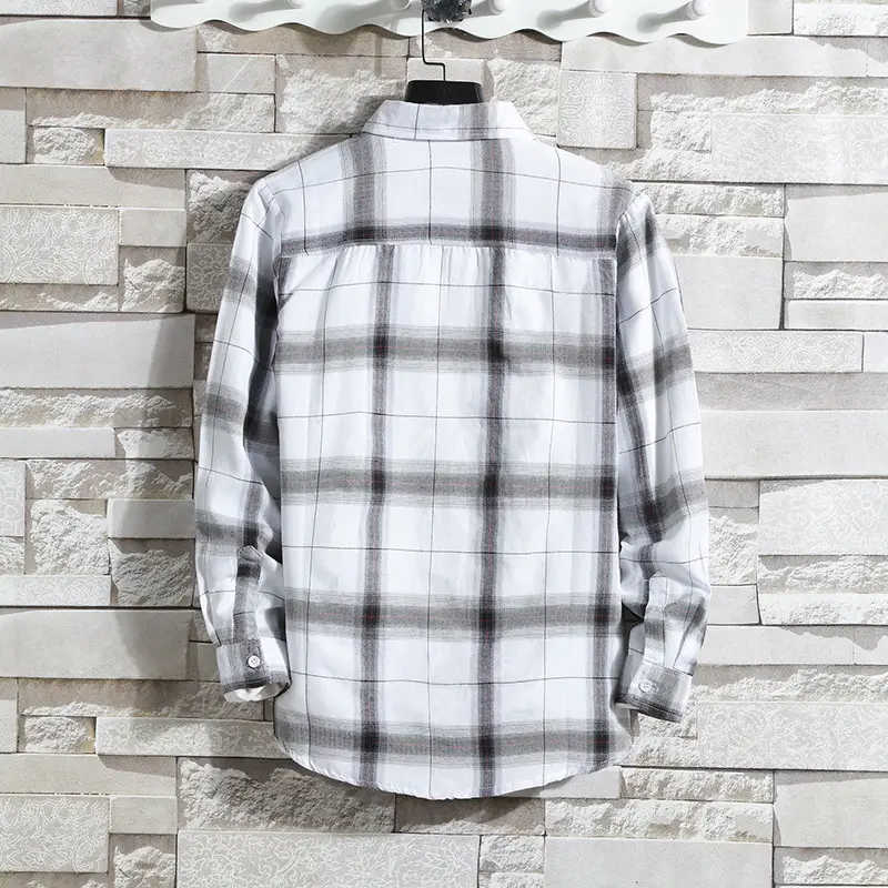 Men's Long Sleeve Plaid Shirt Coat Hong Kong Style 2020 - Image 5
