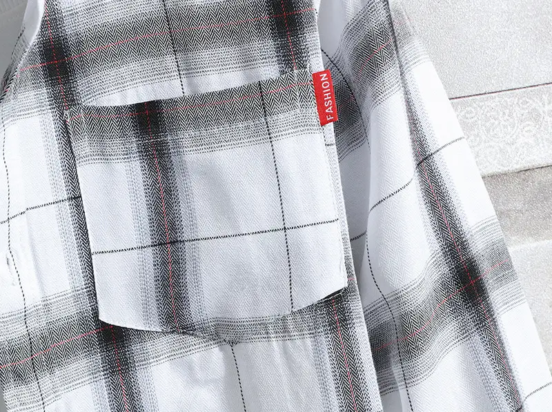 Men's Long Sleeve Plaid Shirt Coat Hong Kong Style 2020 - Image 6
