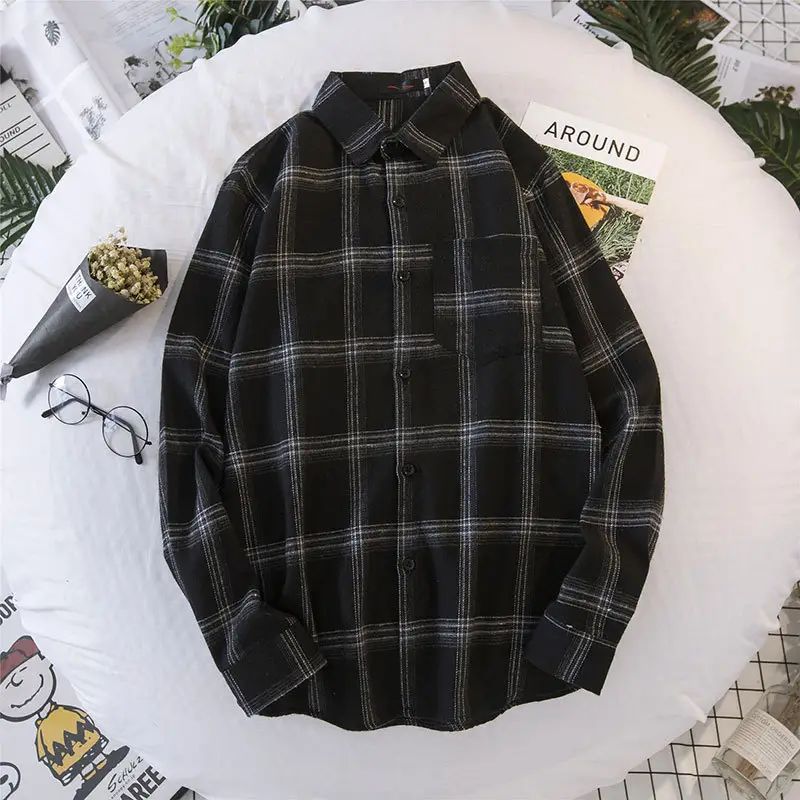 Autumn Plaid Long Sleeve Boys Coat Black Green White - Image 8