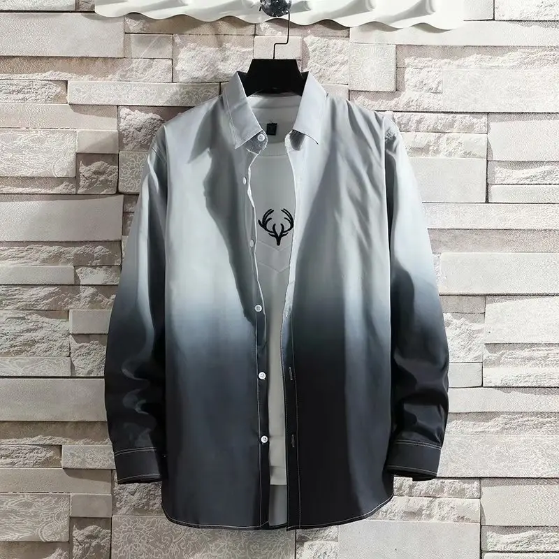 Men's Long Sleeve Gradient Shirt White Black - Image 2