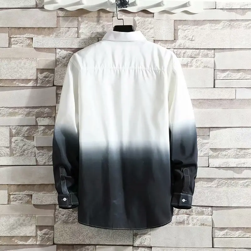 Men's Long Sleeve Gradient Shirt White Black - Image 4