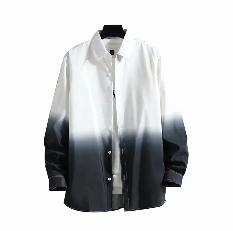Men's Long Sleeve Gradient Shirt White Black - Image 5