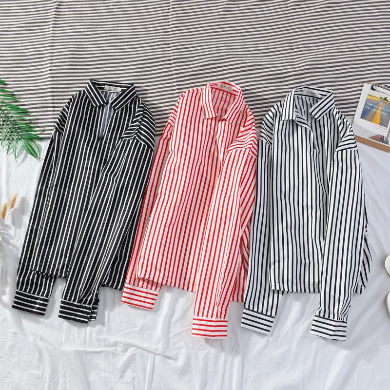 2020 Spring Men Striped Slim Fit Shirt Black White - Image 8