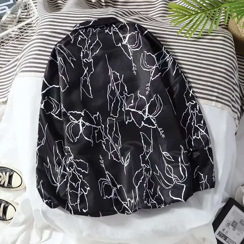 Black Printed Men's Shirt with White Abstract Design - Image 3