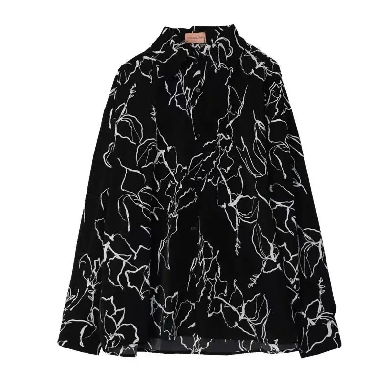 Black Printed Men's Shirt with White Abstract Design - Image 5