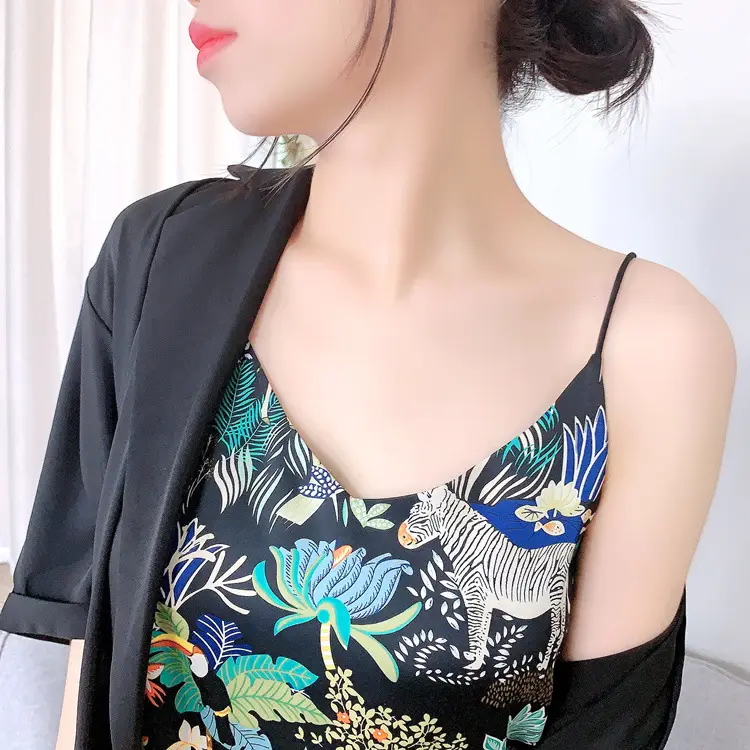 Tropical Print V-Neck Camisole Women Summer