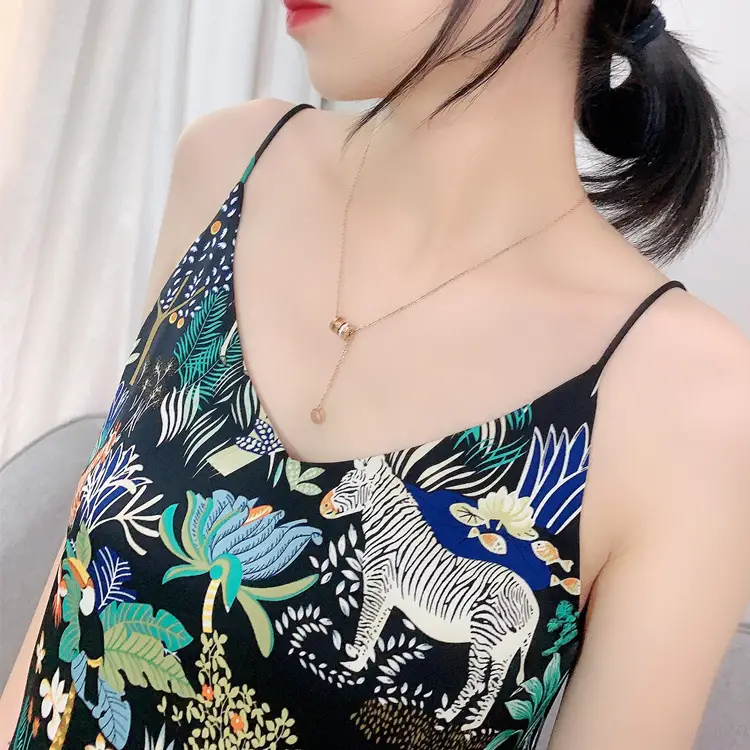 Tropical Print V-Neck Camisole Women Summer