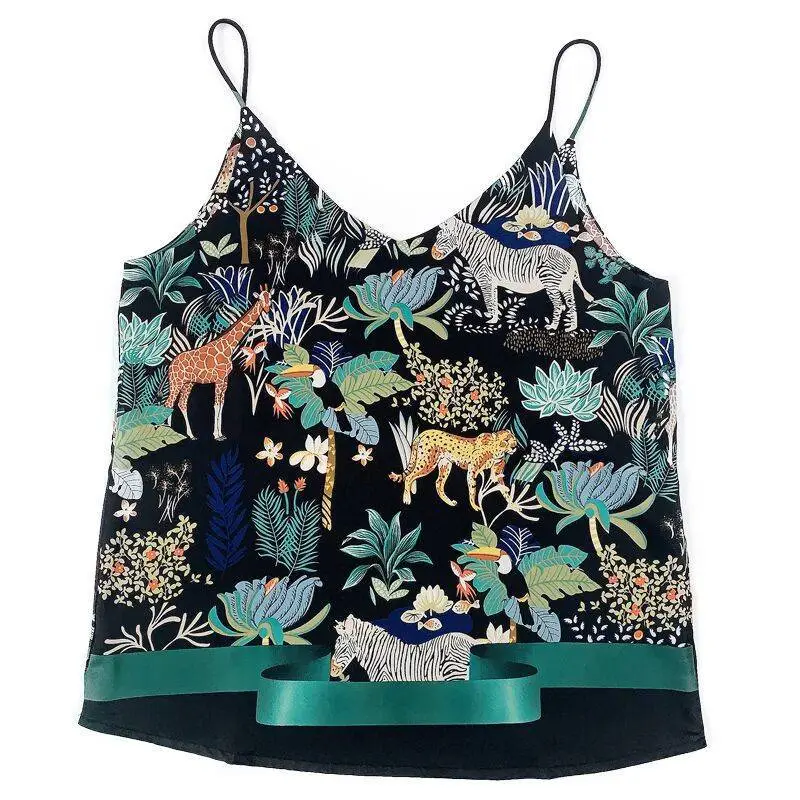 Tropical Print V-Neck Camisole Women Summer